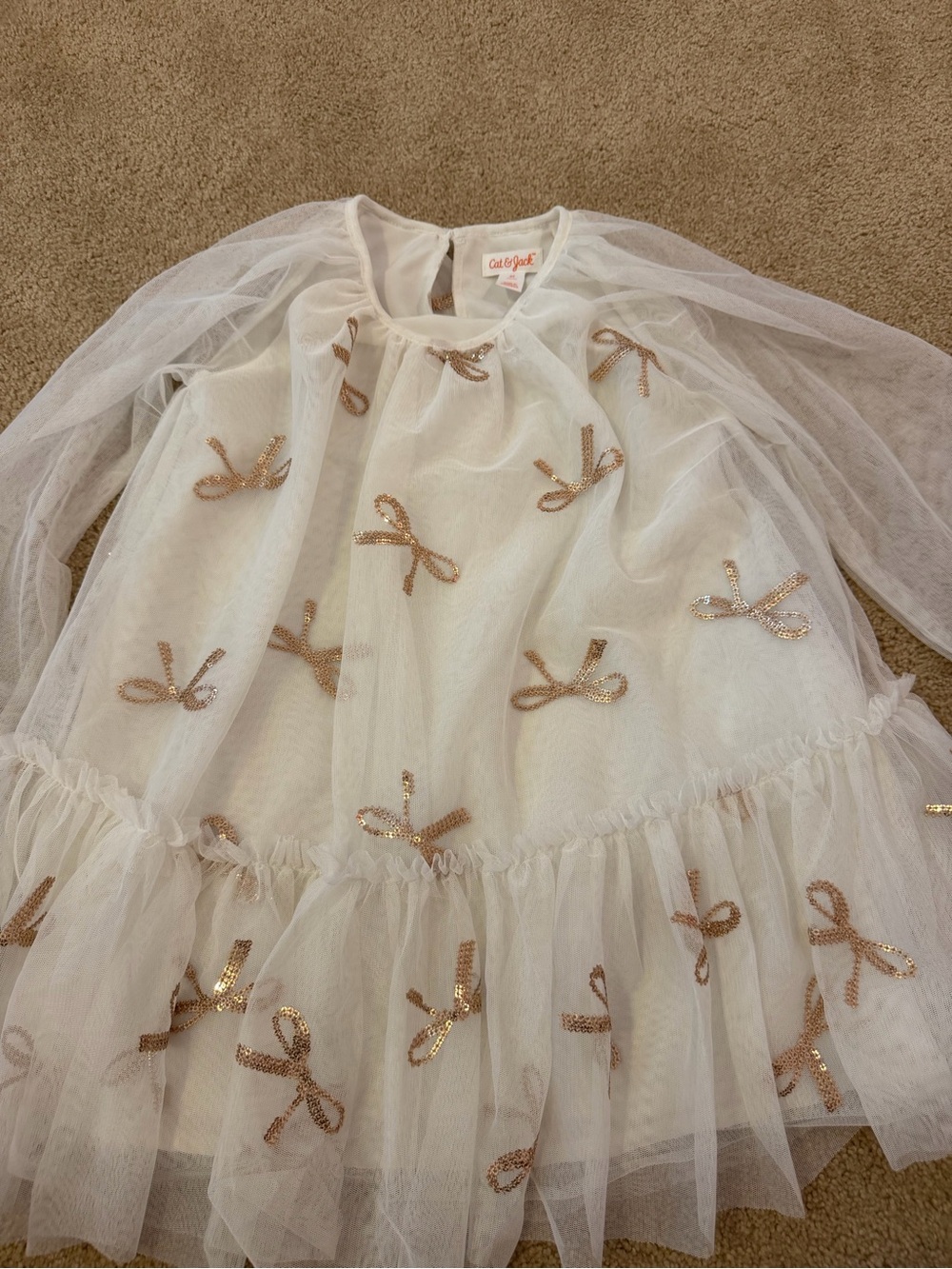 Cat & Jack Ivory Tulle Dress with Gold Bow Appliqués - Picture 3 of 4